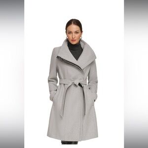 DKNY Belted Funnel-Neck Wool Coat